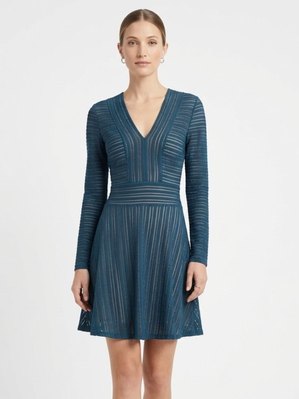 BCBGMaxAzria Navy Long-Sleeve V-Neck Fit-and-Flare Dress